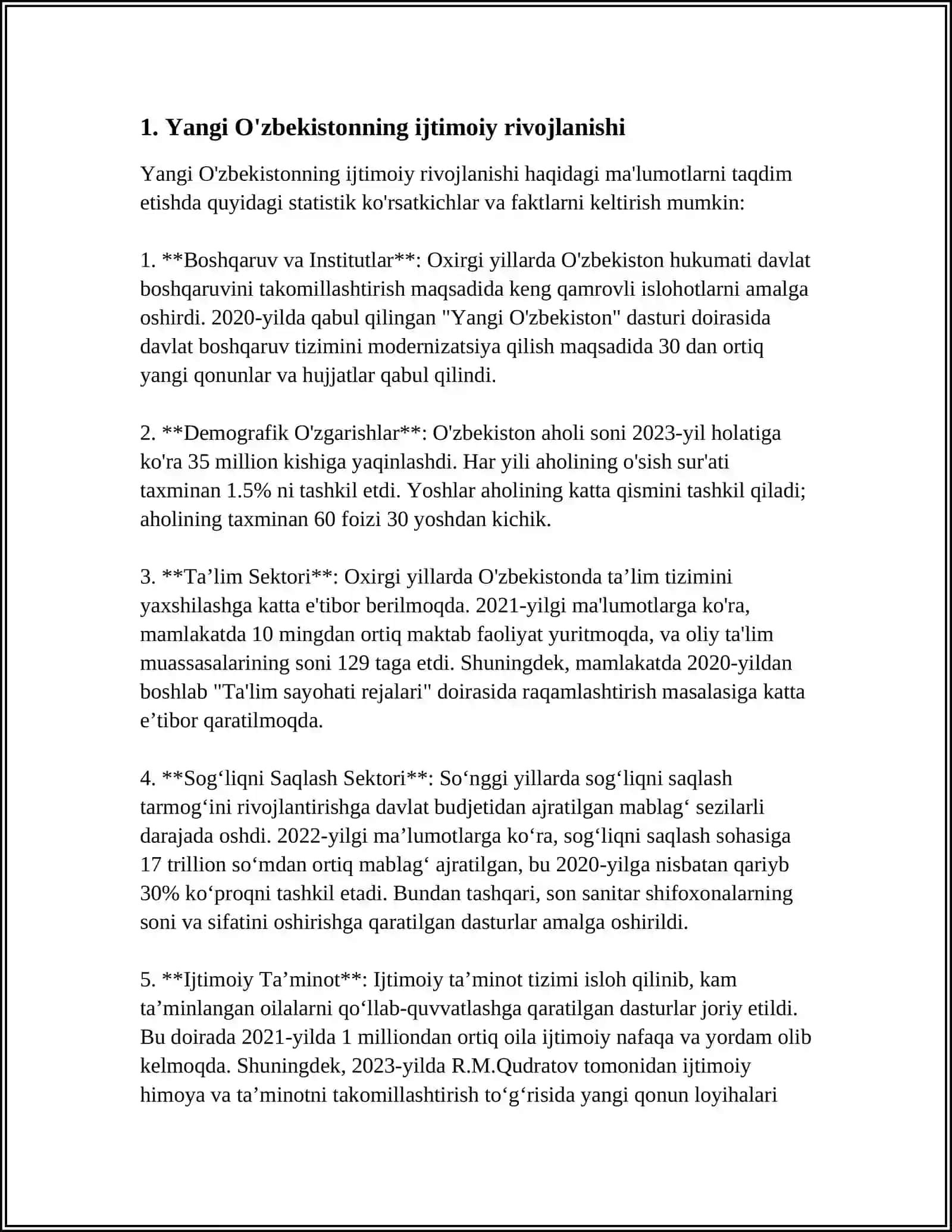 YANGI O'BEKISTON IJTIMOIY-SIYOSIY, IQTISODIY VA MADANIY HAYOTIDA RO'Y BERAYOTGAN O'ZGARISHLARNING XALQARO REYTING VA INDEKSLARDA AKS ETISHI 4