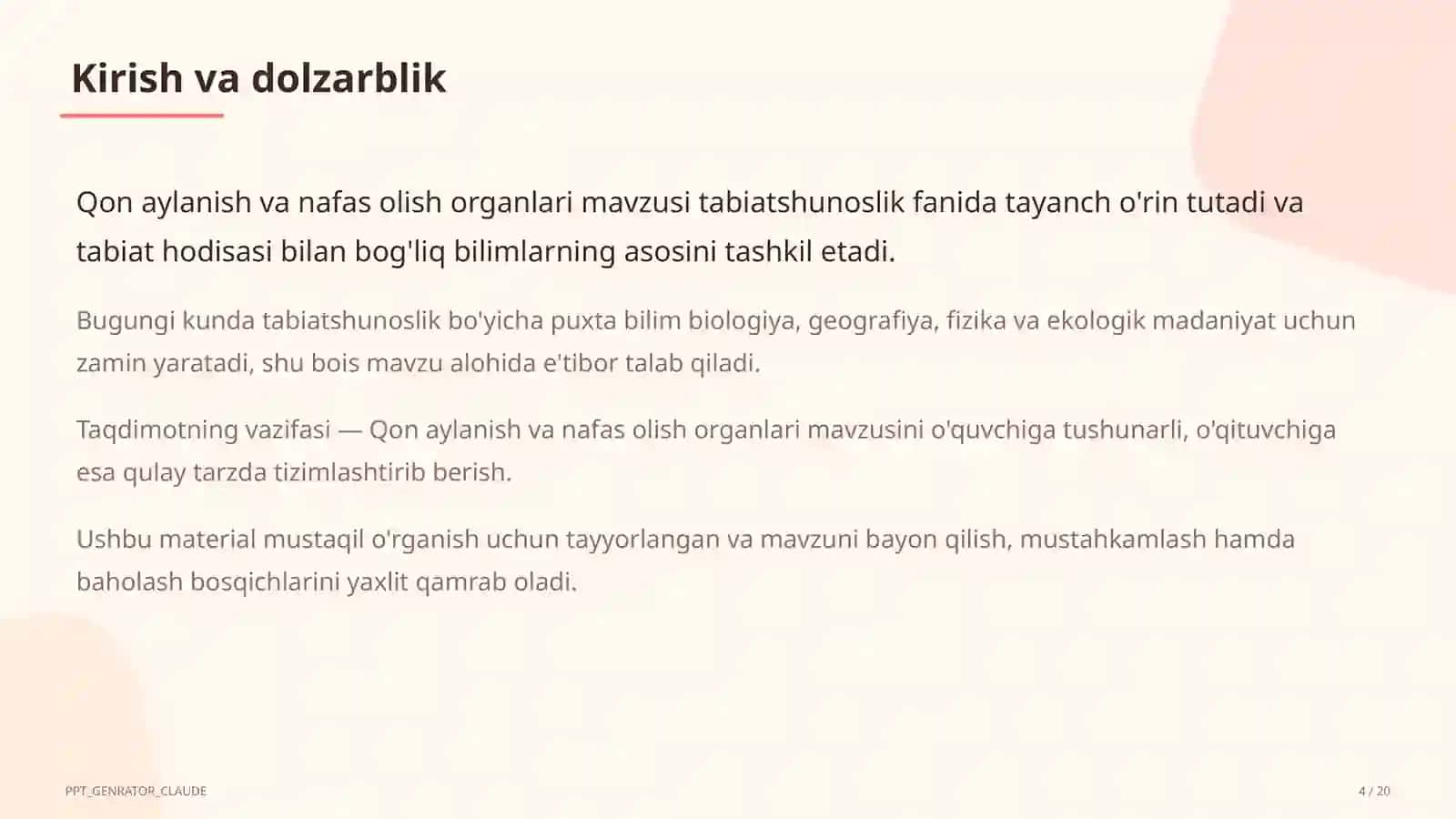 Qon aylanish va nafas olish organlari (4-sinf) 4