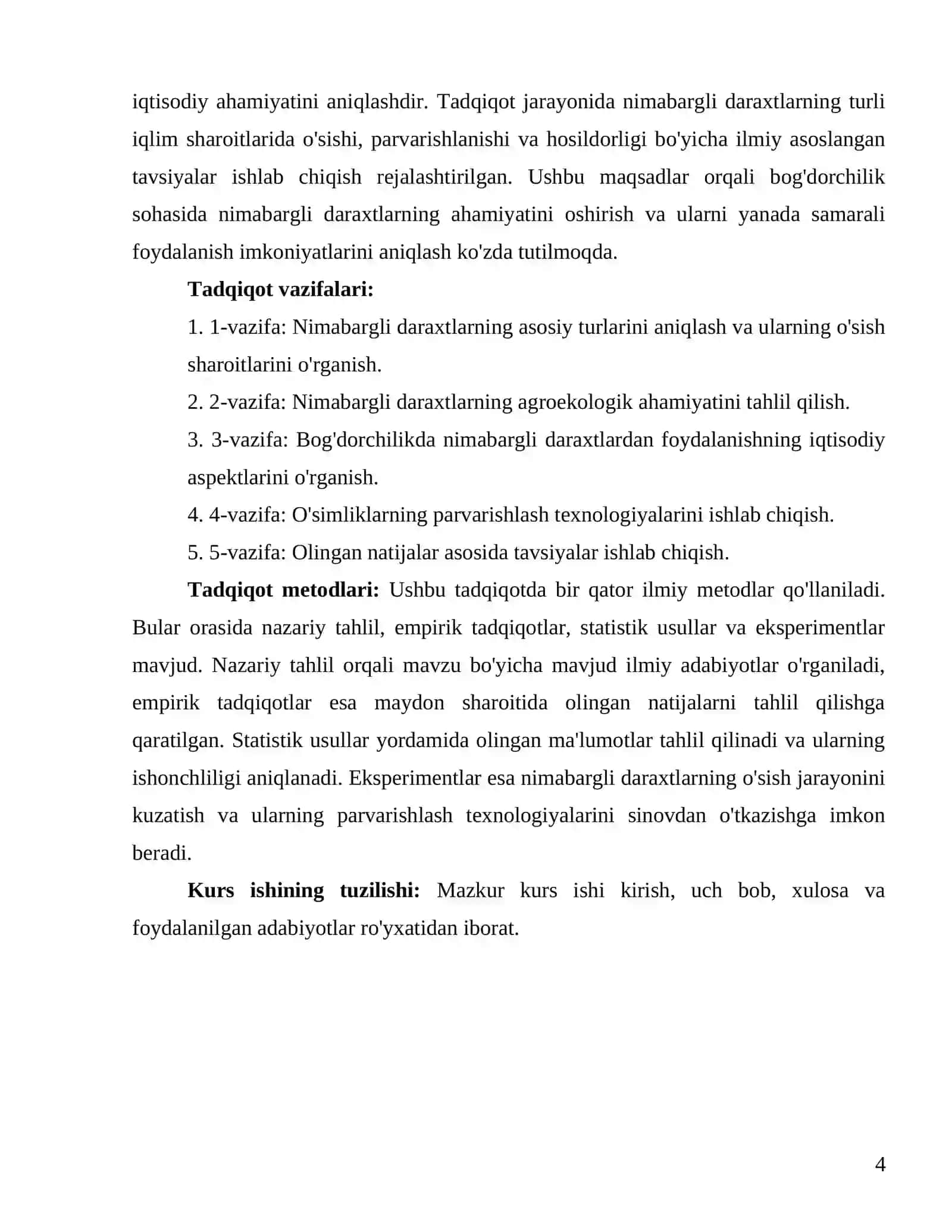 BIALOGIYA YONALISHI FANIDAN KURS ISHI 4