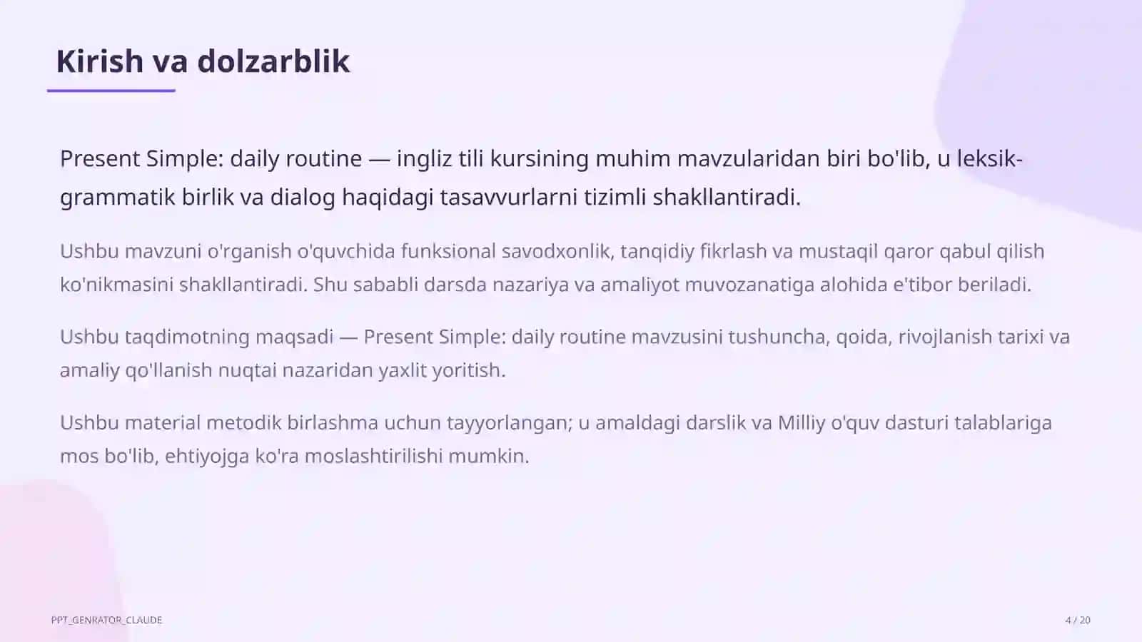 Present Simple: daily routine (3-sinf) 4