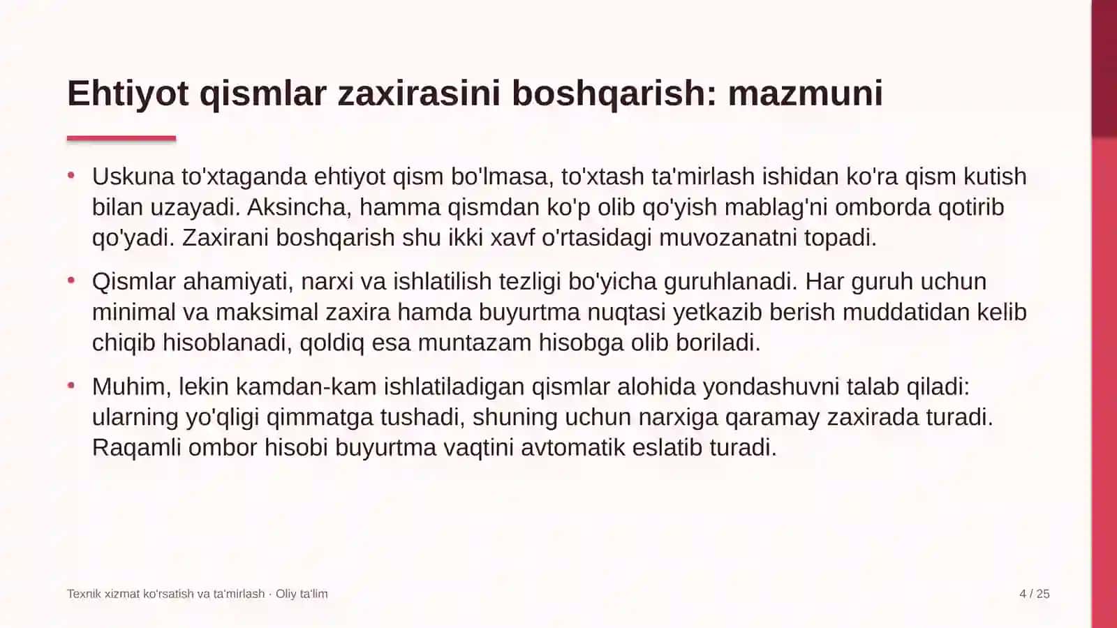 Yilqichilikda ehtiyot qismlar zaxirasini boshqarish 4