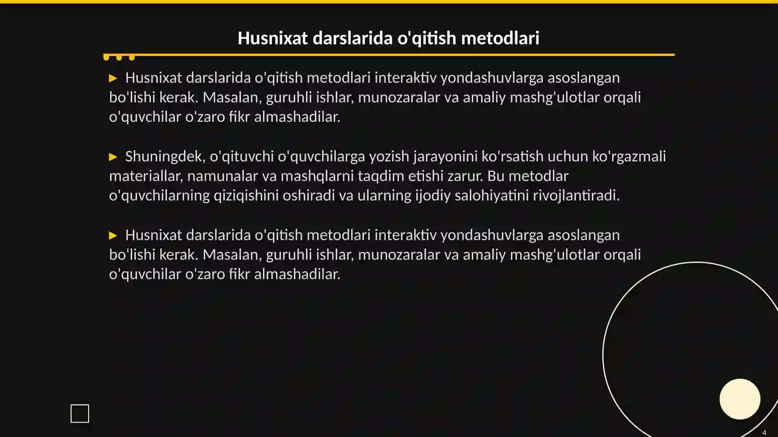 Husnixat darslarining mazmuni 4