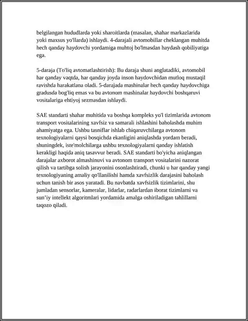 AVTONOM HAYDOVCHISIZ AVTOMOBILLAR VA ULARNING ISHLASH PRINSIPI VA XAVFSIZLIK TIZIMLARI 4