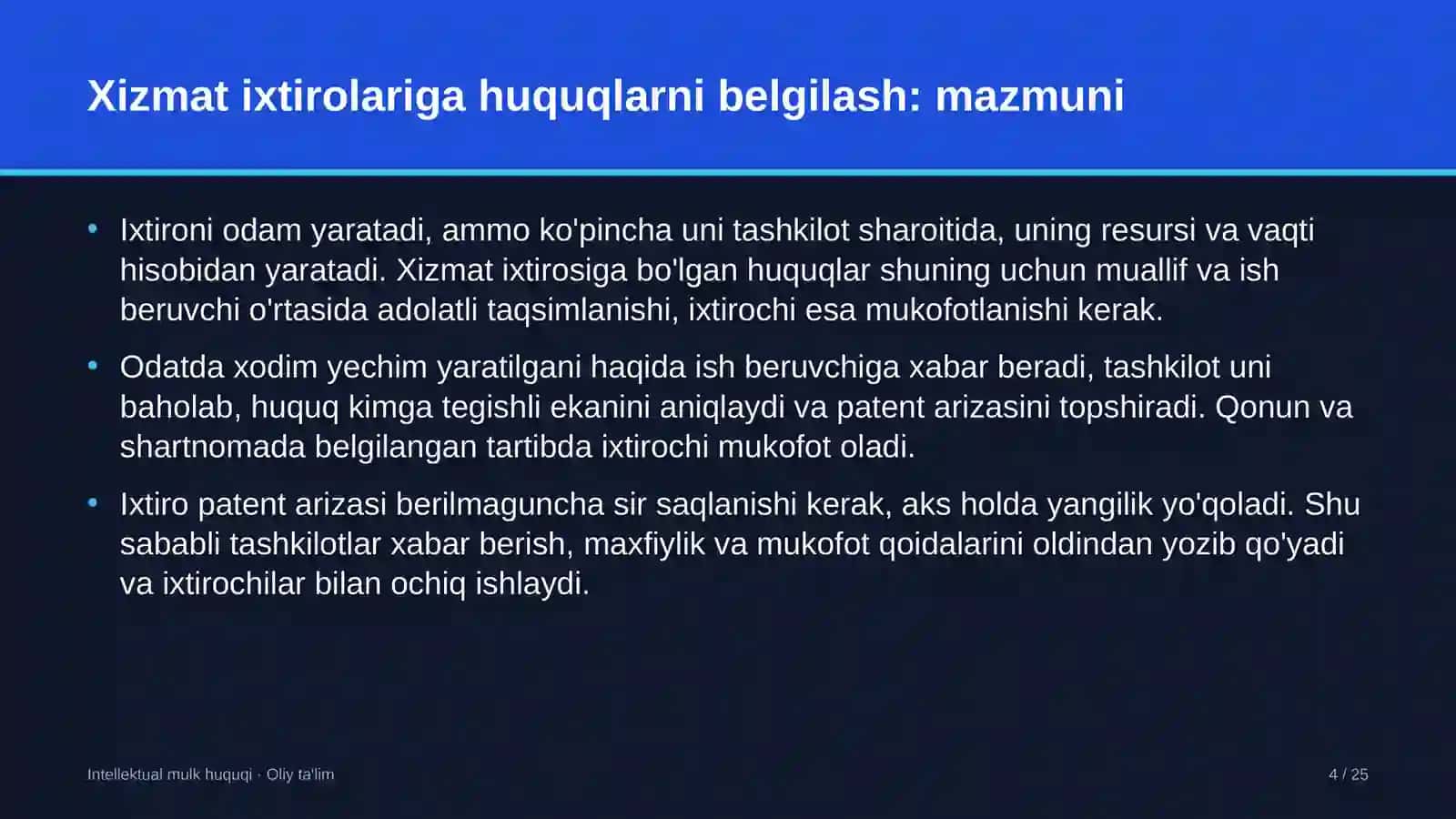 Ko'prik qurilishida xizmat ixtirolariga bo'lgan huquqlarni belgilash 4