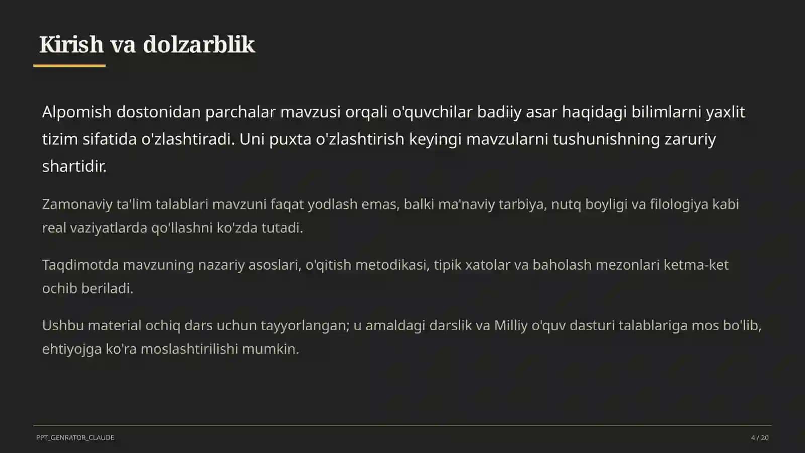 Alpomish dostonidan parchalar (5-sinf) 4