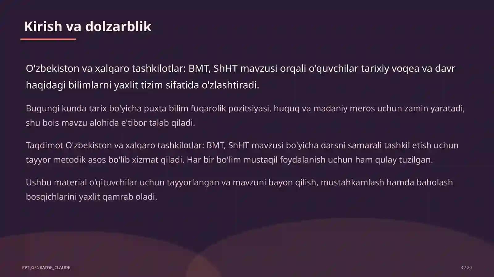 O'zbekiston va xalqaro tashkilotlar: BMT, ShHT (11-sinf) 4