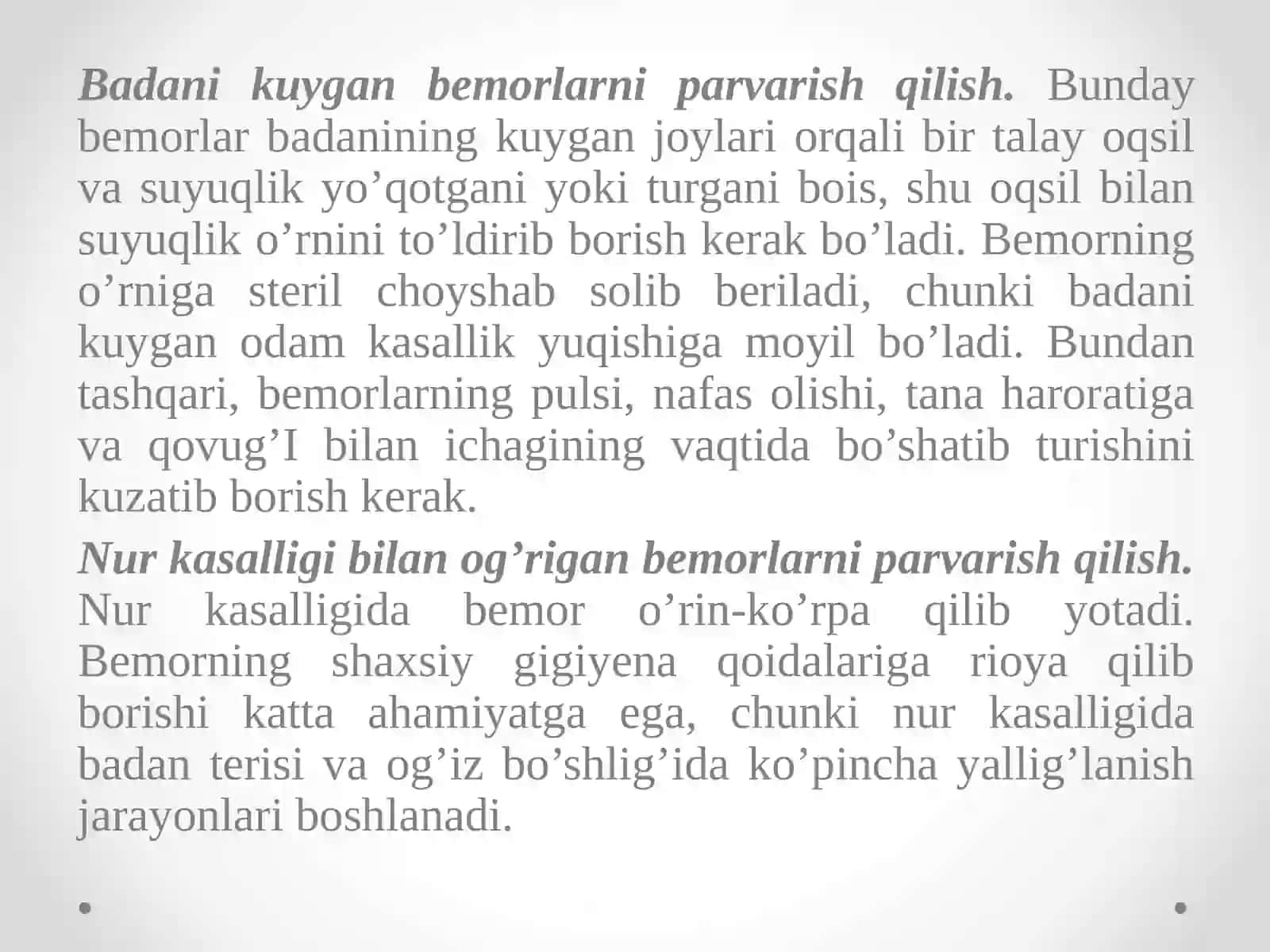 Shikastlangan odamlar va kasallarning parvarishi 4