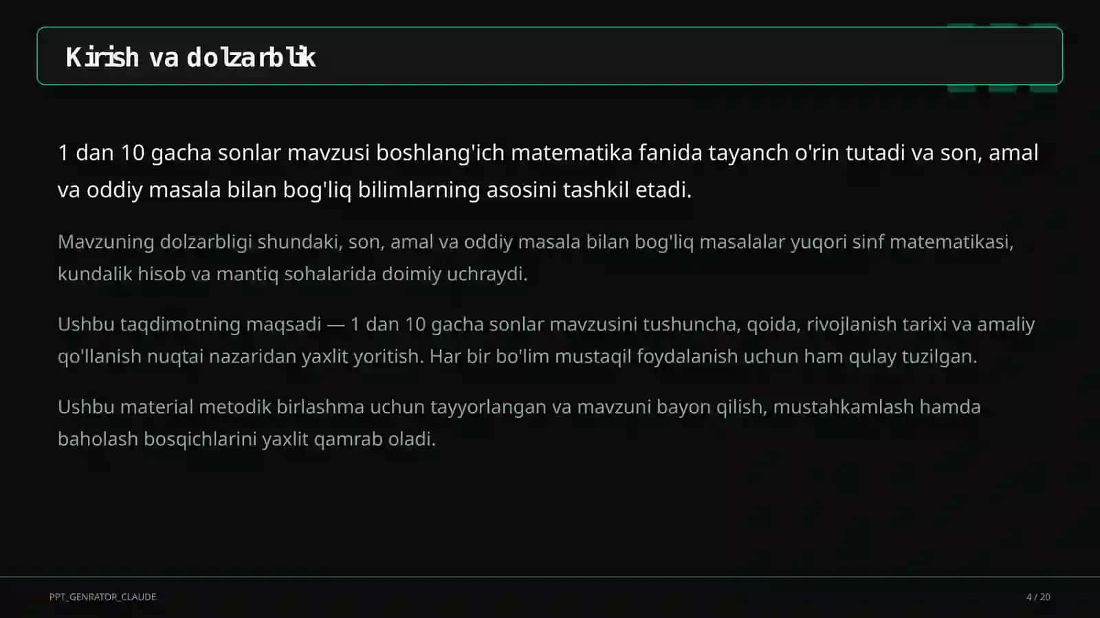 1 dan 10 gacha sonlar (1-sinf) 4