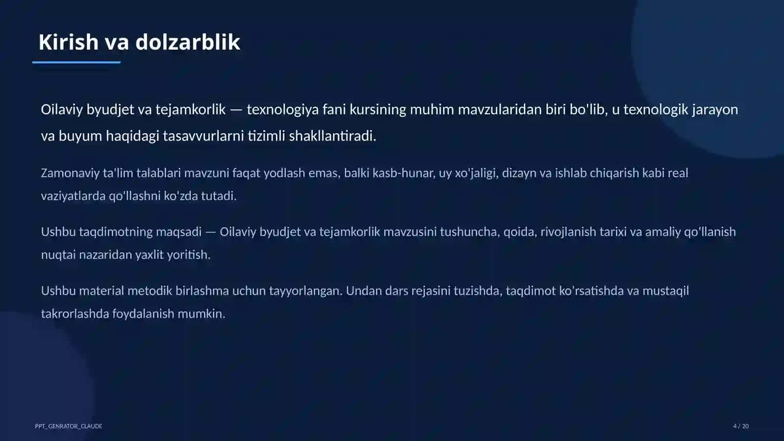 Texnologiya (1–11) — metodik birlashma uchun 4