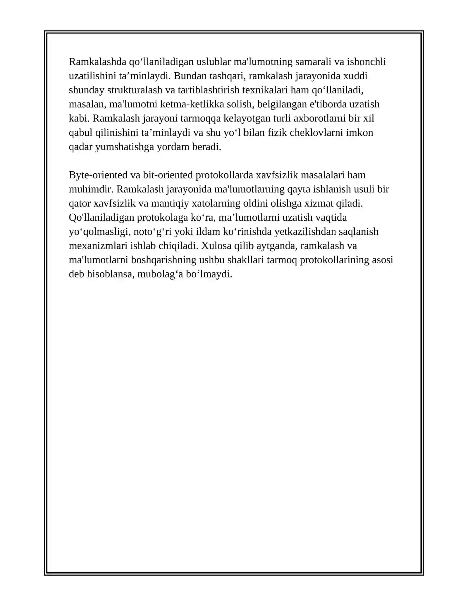 FRAMING BYTE-ORIENTED VA BIT-ORIENTED PROTOKOLLAR 4