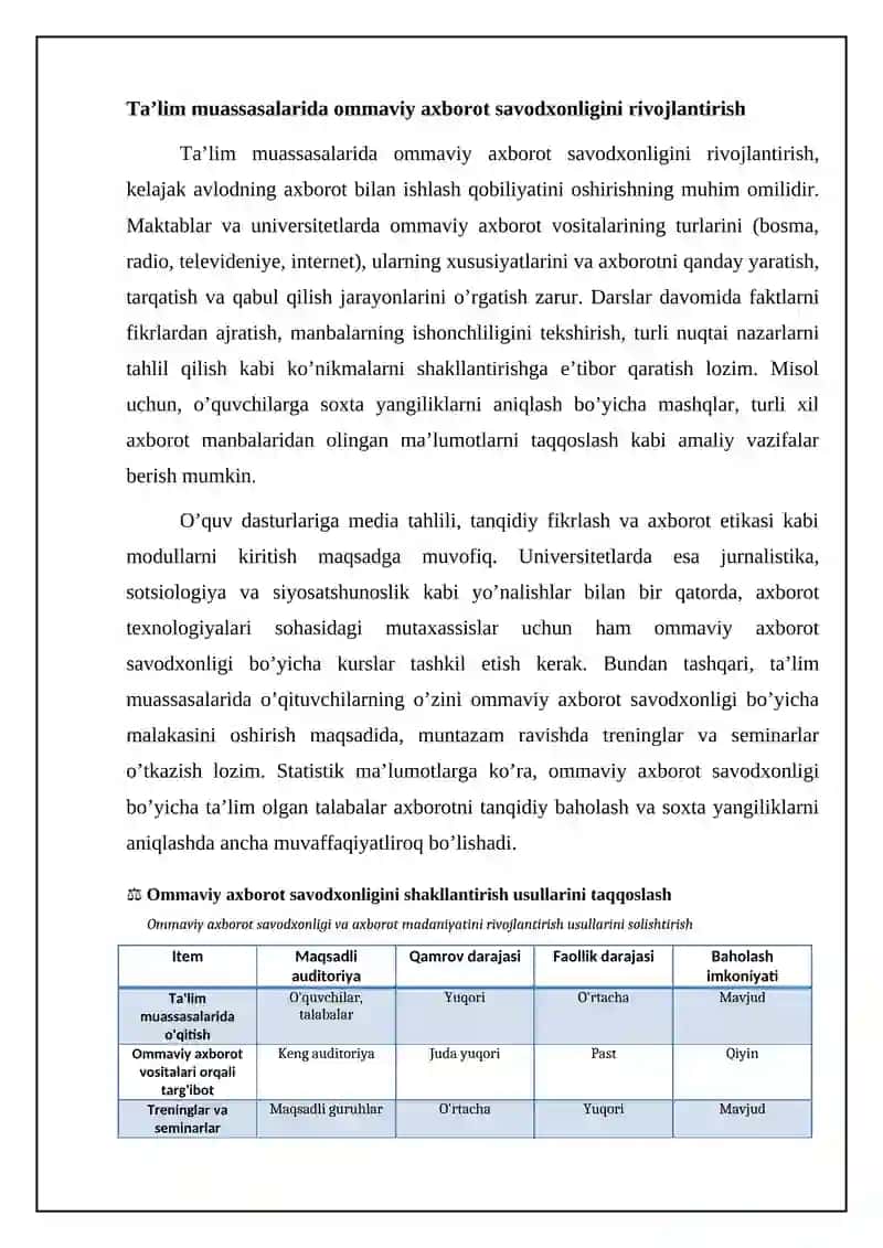 Mediasavodxonlik va axbarot madaniyatini qullash metodlari 4