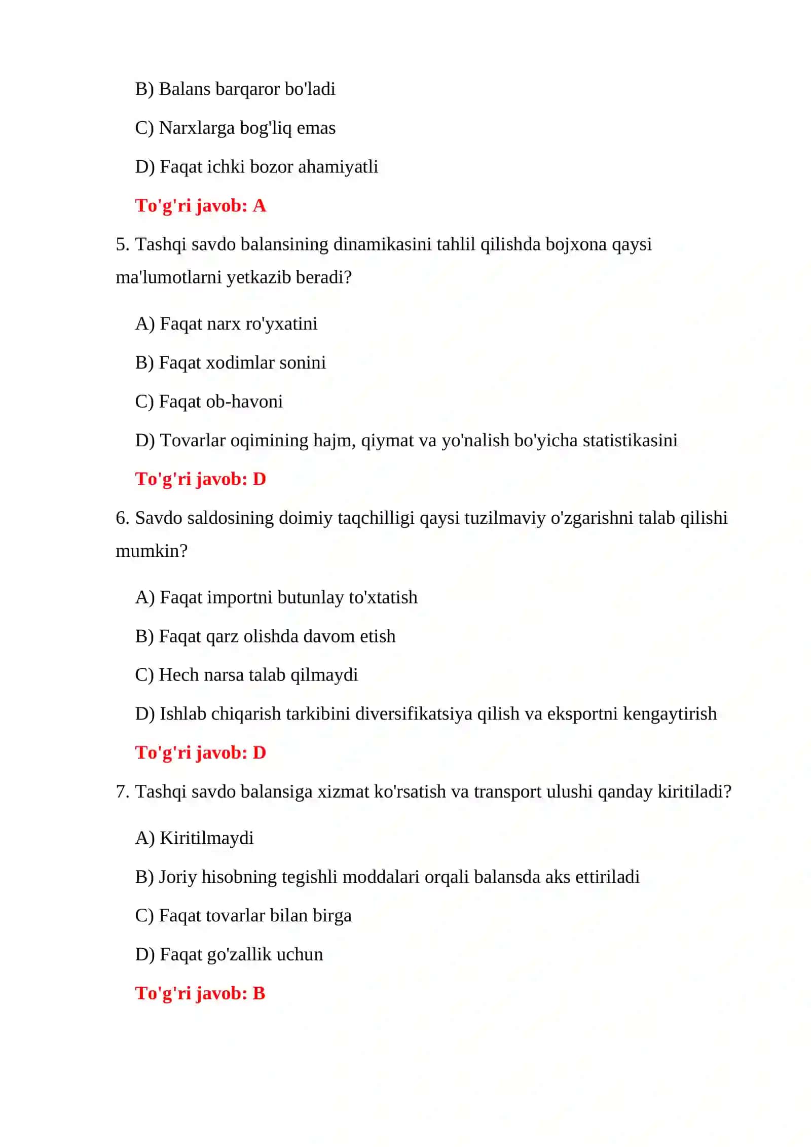 BOJXONA IQTISODIYOTI TESTLARI 4