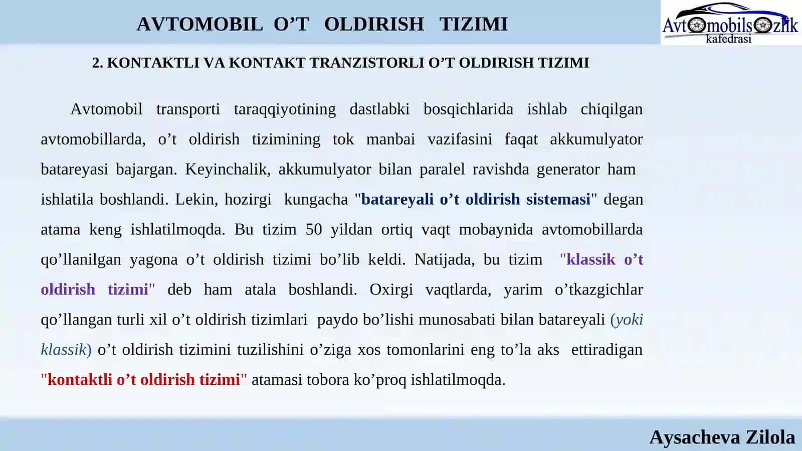 AVTOMOBIL O’T OLDIRISH TIZIMI 4