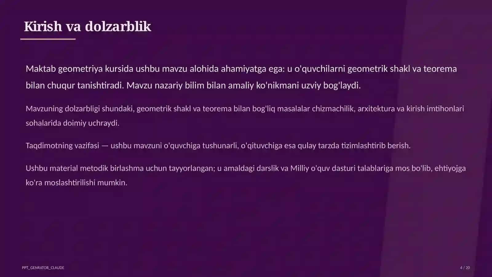 Geometriyaning boshlang'ich tushunchalari: nuqta, to'g'ri chiziq, kesma (7-sinf) 4
