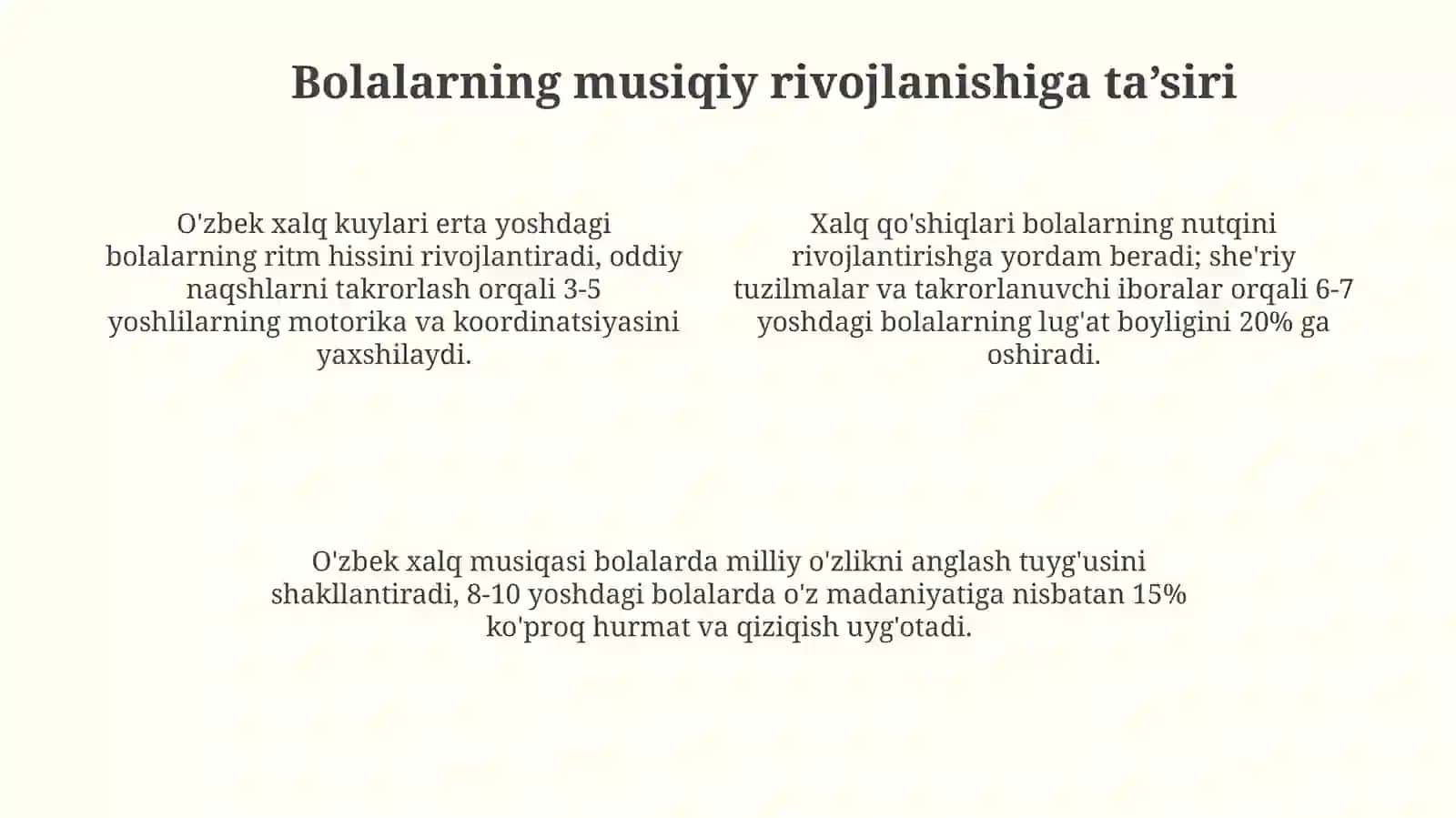 Oʻzbekiston xalq kuylarining bolalar musiqiy taʼlimidagi ahamiyati 4