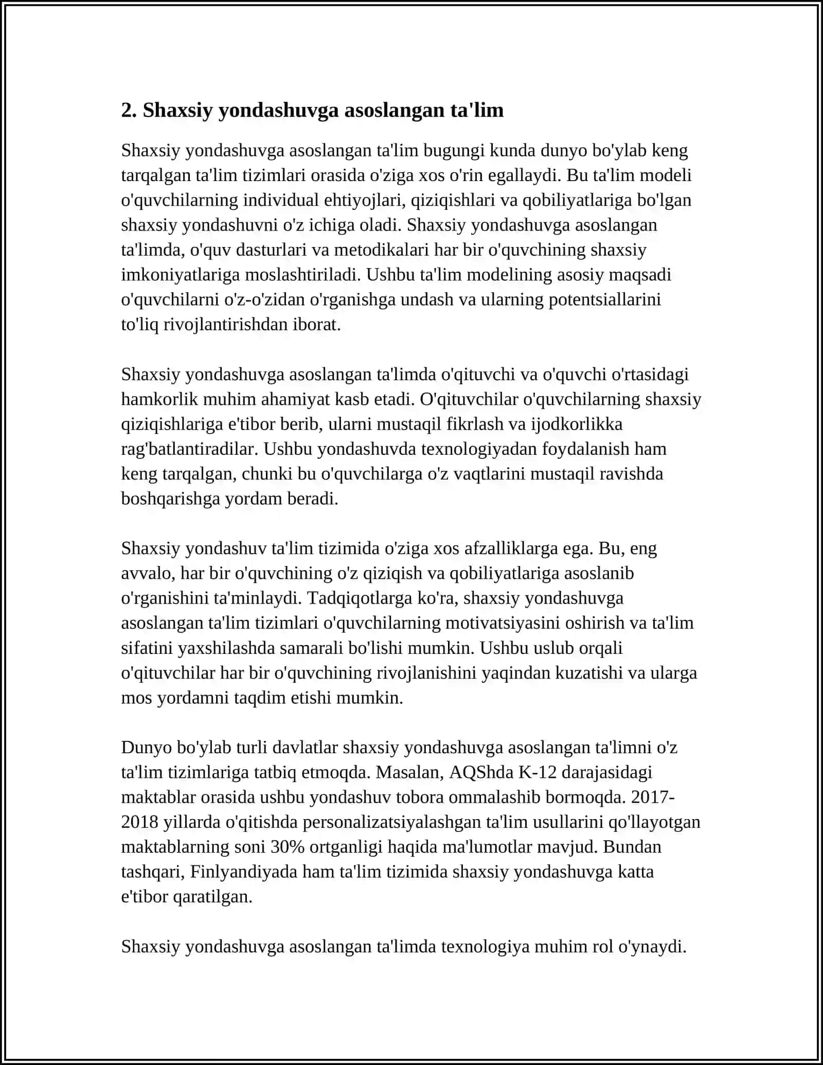 PEDAGOGIK JARAYONNING INSONPARVARLIK SHAXSIY YO’NALISHIGA ASOSLANGAN PEDAGOGIK TEXNOLOGIYALAR 4