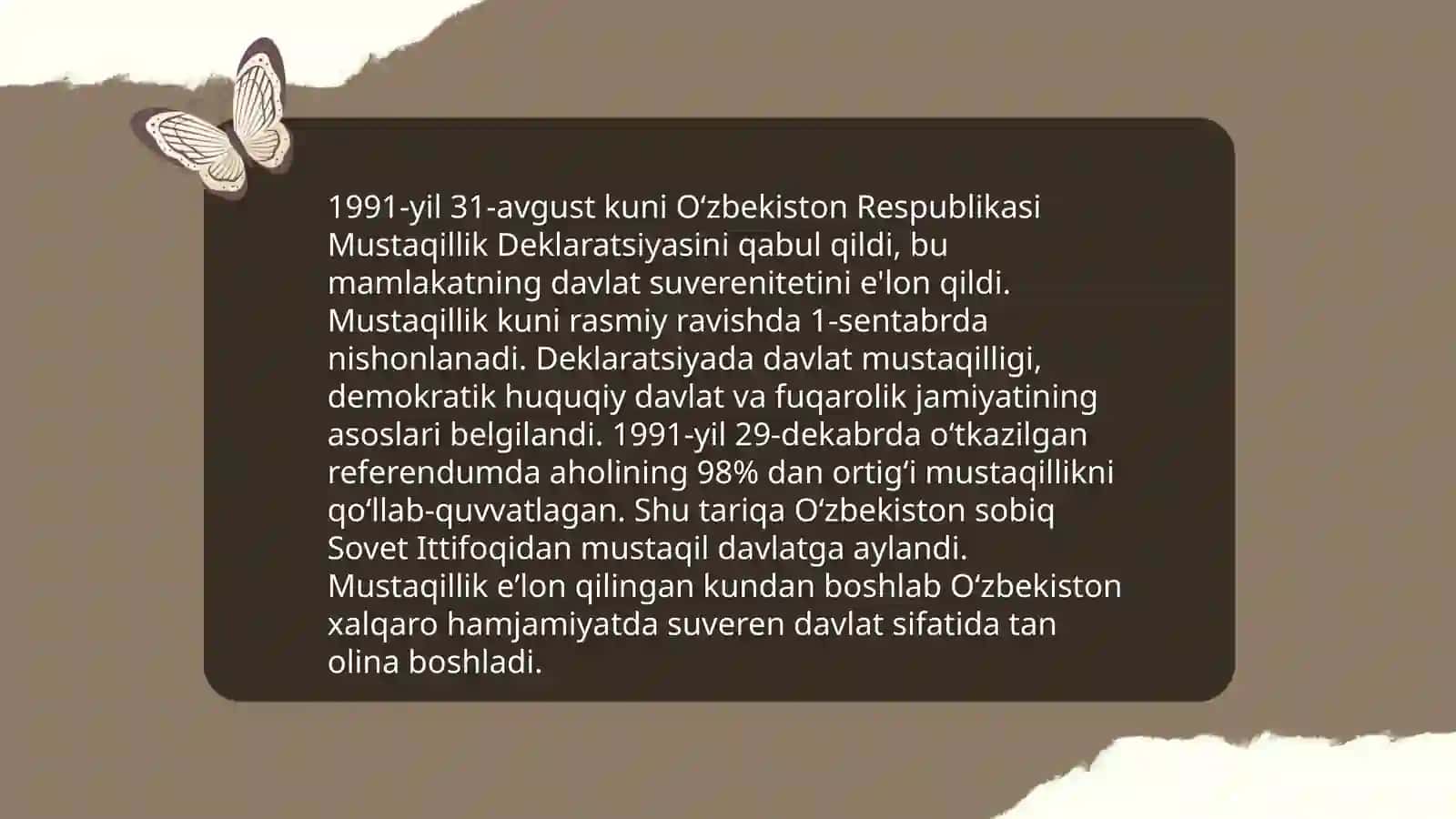 Mustaqil Òzbekiston Respublikasing tashkil topishi va tarixi 4