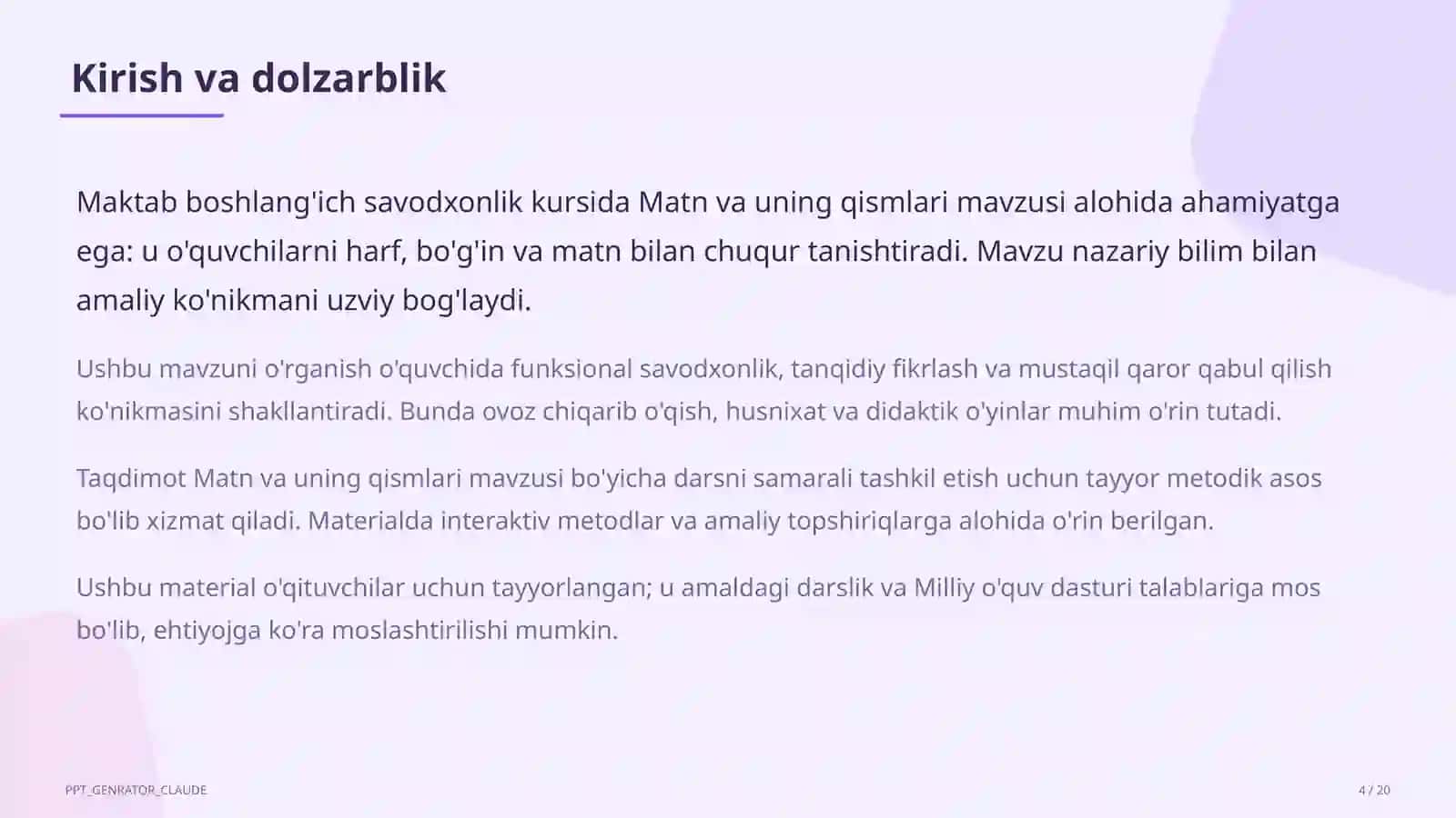 Matn va uning qismlari (3-sinf) 4