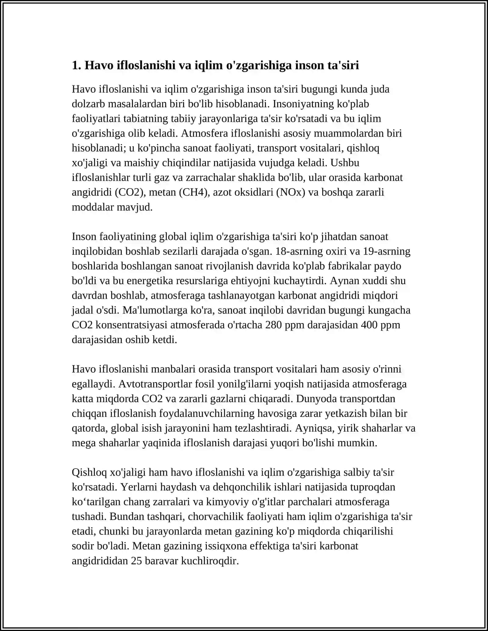 REFERAT: INSON FAOLIYATININ TABIATGA TASIRI VA TABIATNING JAVOBI 4