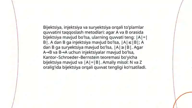 Cheksiz to'plamlarni quvvatiga ko‘ra taqgoslash muammolari. 4
