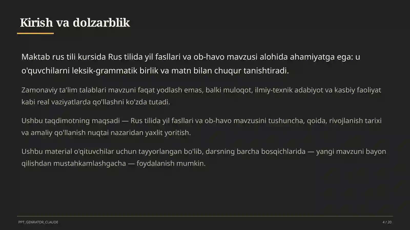 Rus tilida yil fasllari va ob-havo (4-sinf) 4