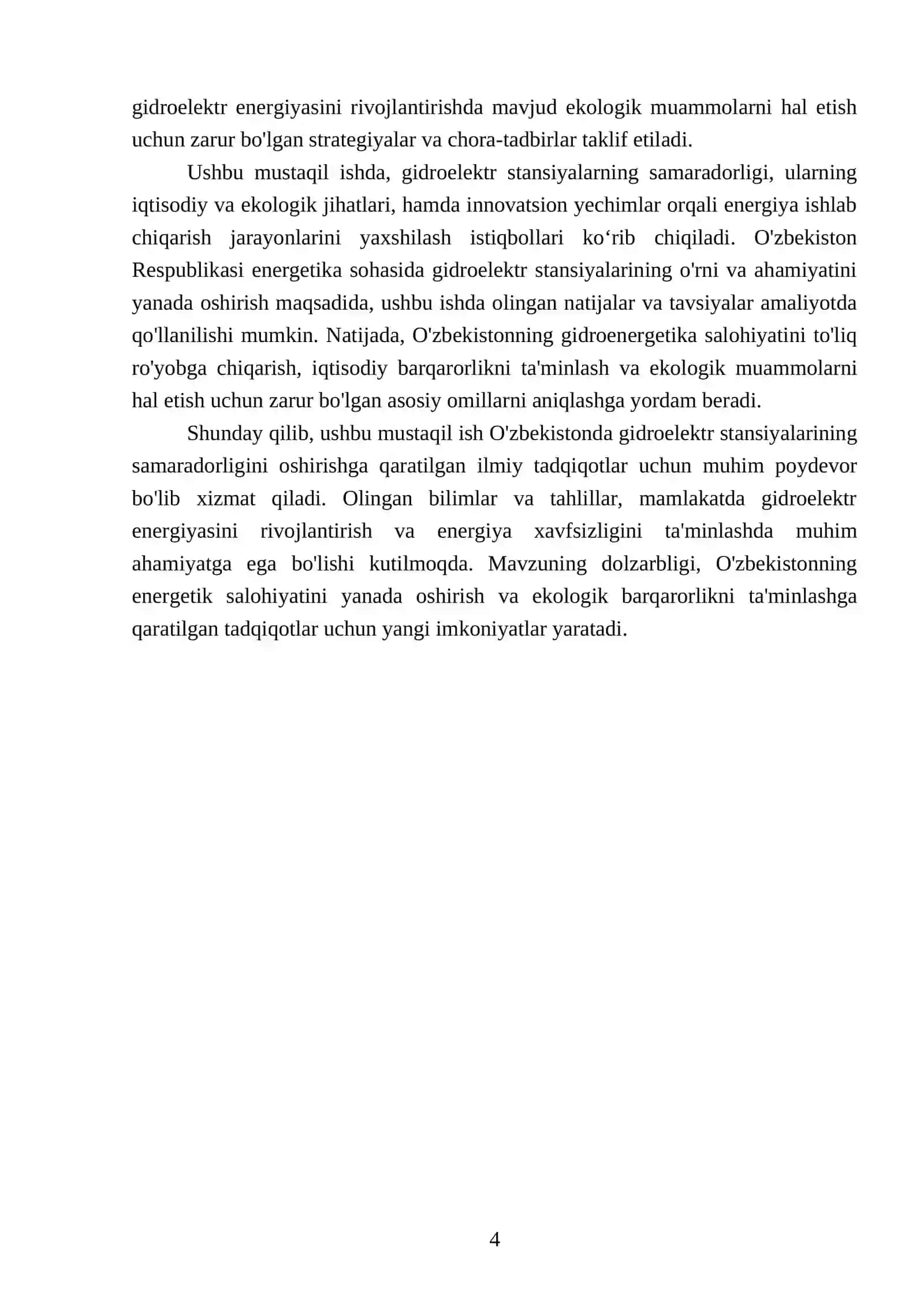Oʻzbekistonda ishlatilyotgan gidroelektr stansiyalar samaradorligi 4