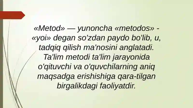TA’LIM MAZMUNI. TA’LIM METODLARI VA VOSITALARI mavzusida taqdimot 4