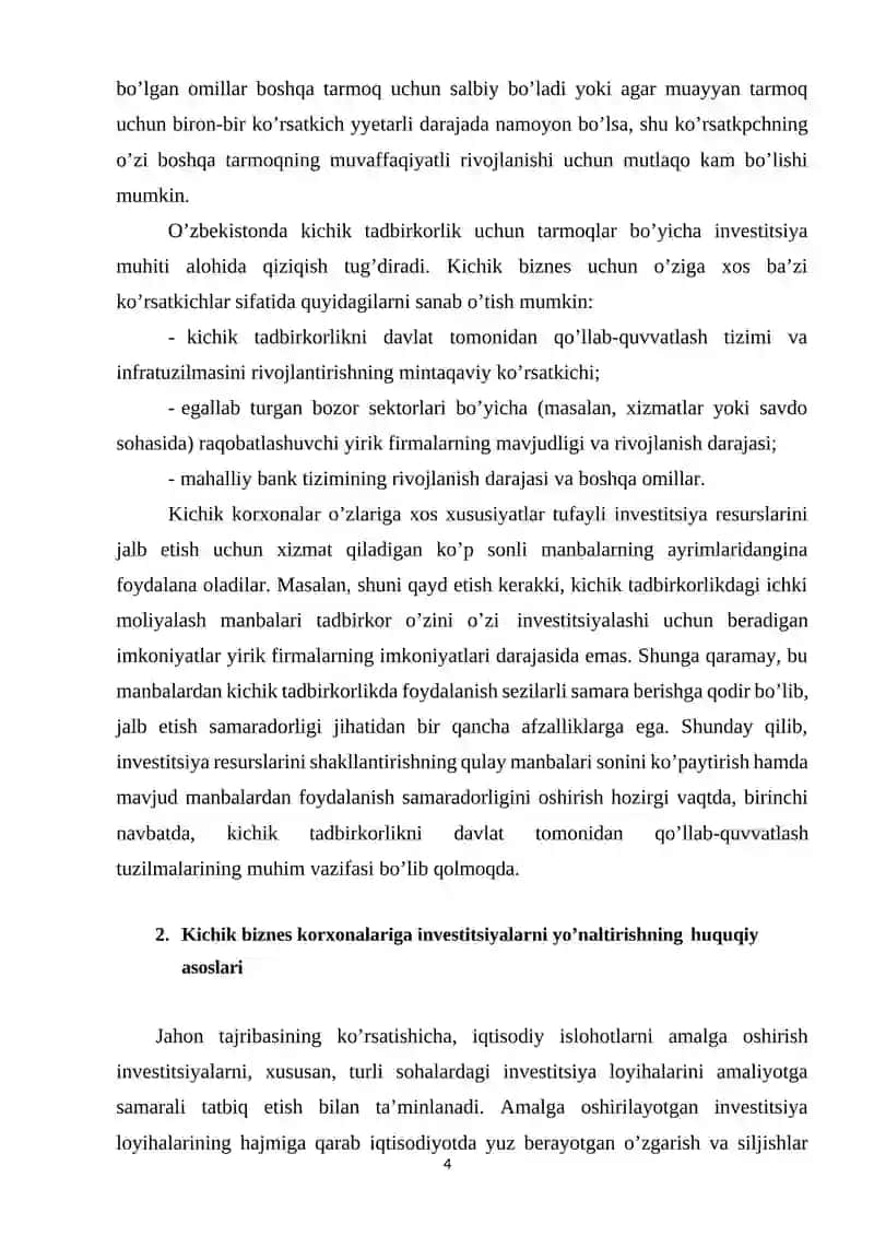 Kichik biznes korxonalarini rivojlantirishda investitsiyani ahamiyati 4