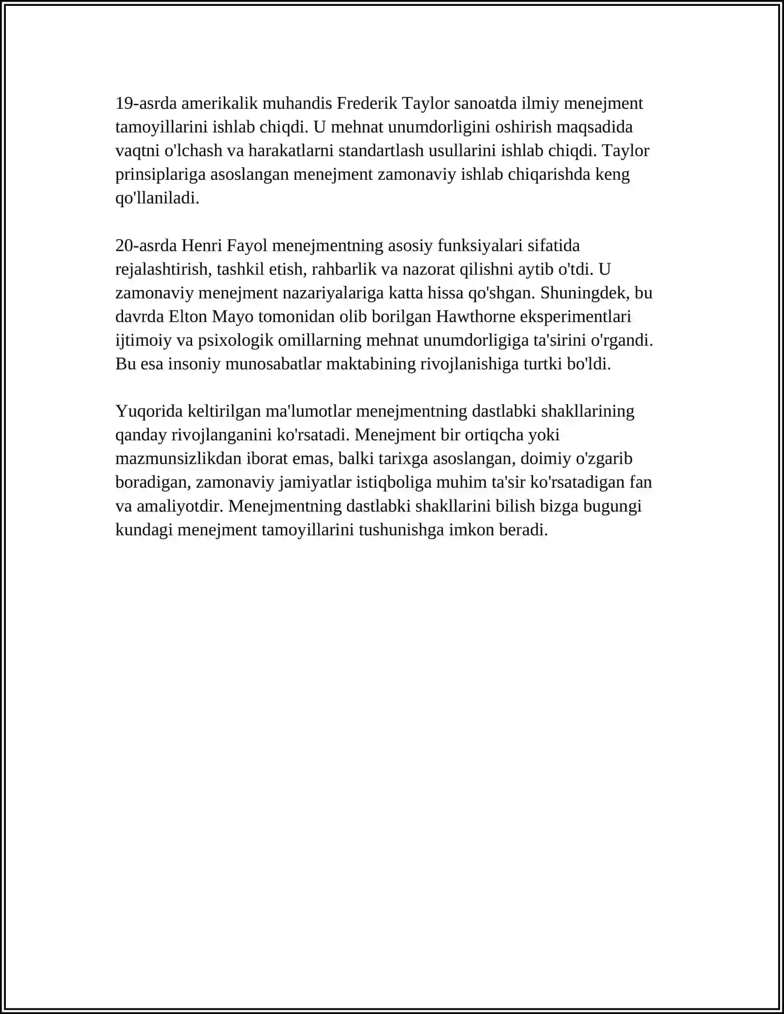 MENEJMENTNING RIVOJLANISH TARIXI VA HOZIRGI HOLATI 4