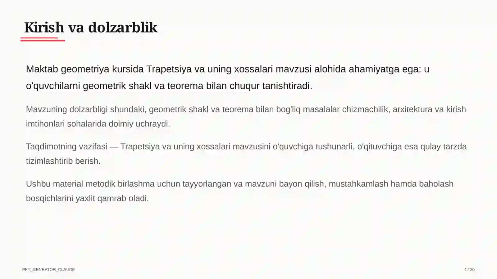 Trapetsiya va uning xossalari (8-sinf) 4