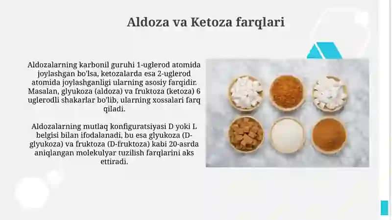 Monosaxaridlar.Pentozalar va geksozalar.Aldozalar va ketozalar 4