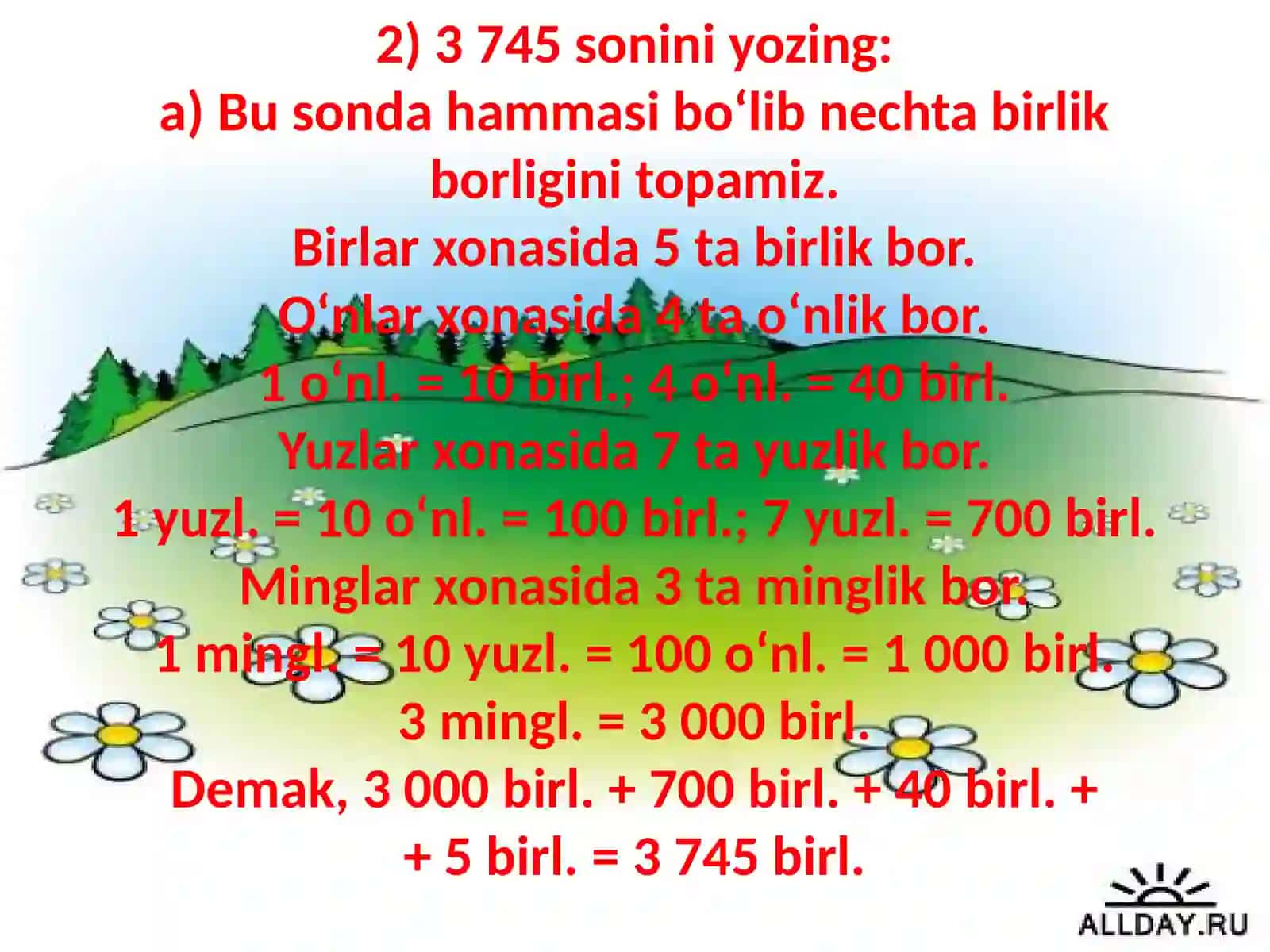 SONLARNI XONA QO`SHILUVCHILARI KO`RINISHIDA IFODALASH 4