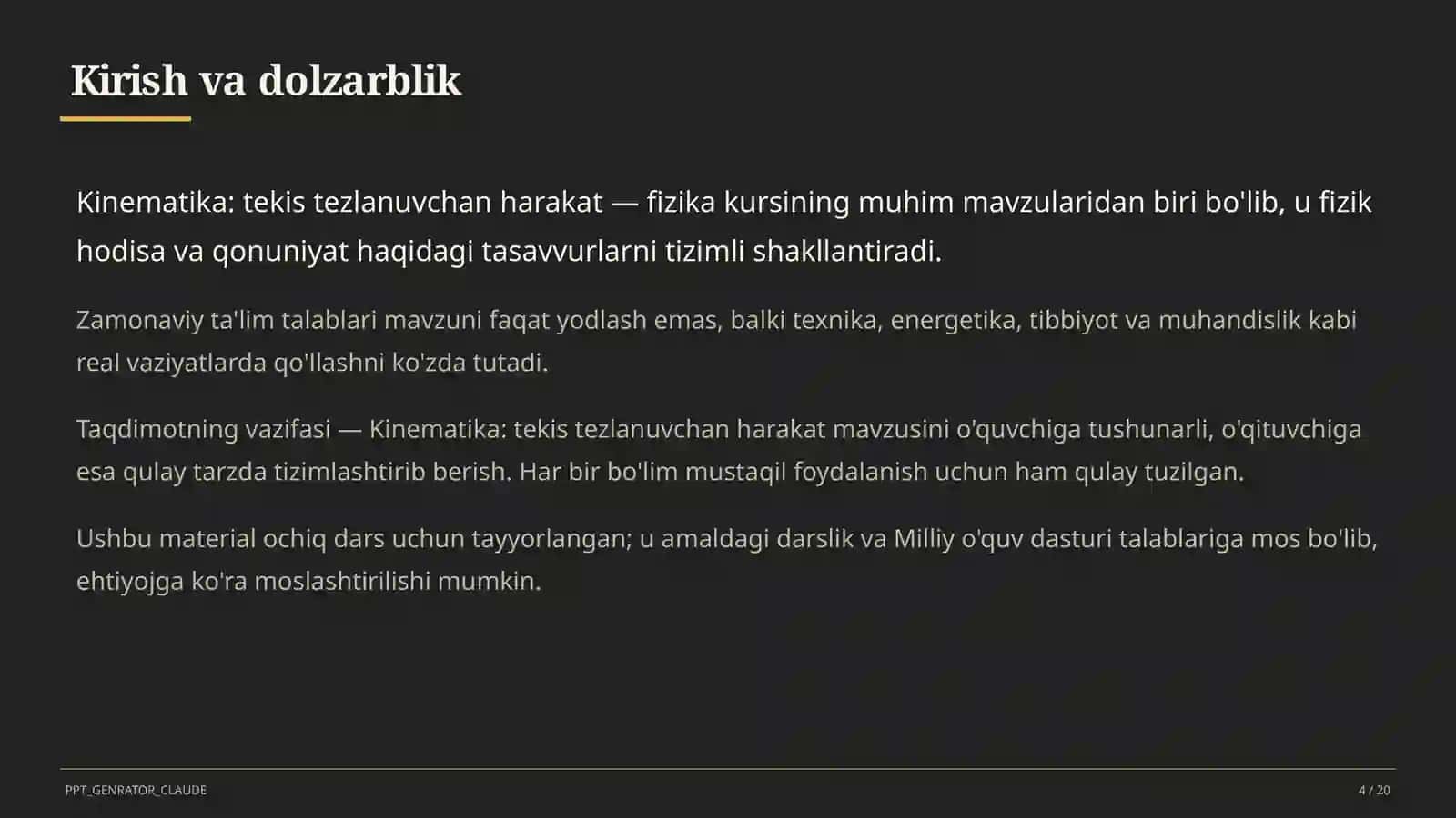 Kinematika: tekis tezlanuvchan harakat (9-sinf) 4