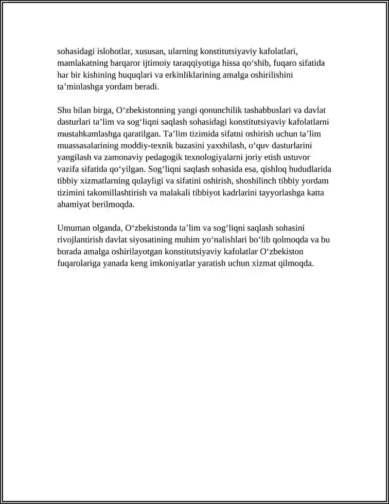 Oʻzbekiston Respublikasining Ta’lim va Sogʻliqni Saqlash sohasidagi Davlat Siyosati va Qonunlari 4