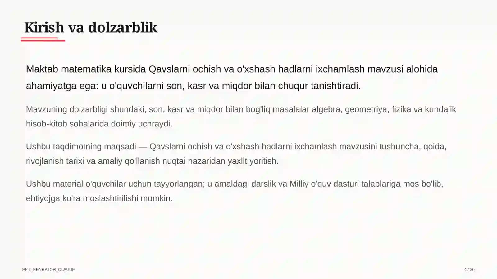Qavslarni ochish va o'xshash hadlarni ixchamlash (6-sinf) 4