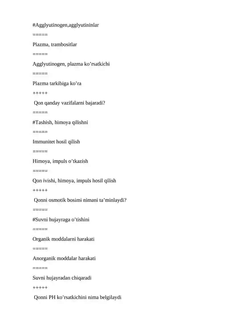 Fiziologiya va sport fiziologiyasidan fanidan yakuniy nazorat TEST savollari 4