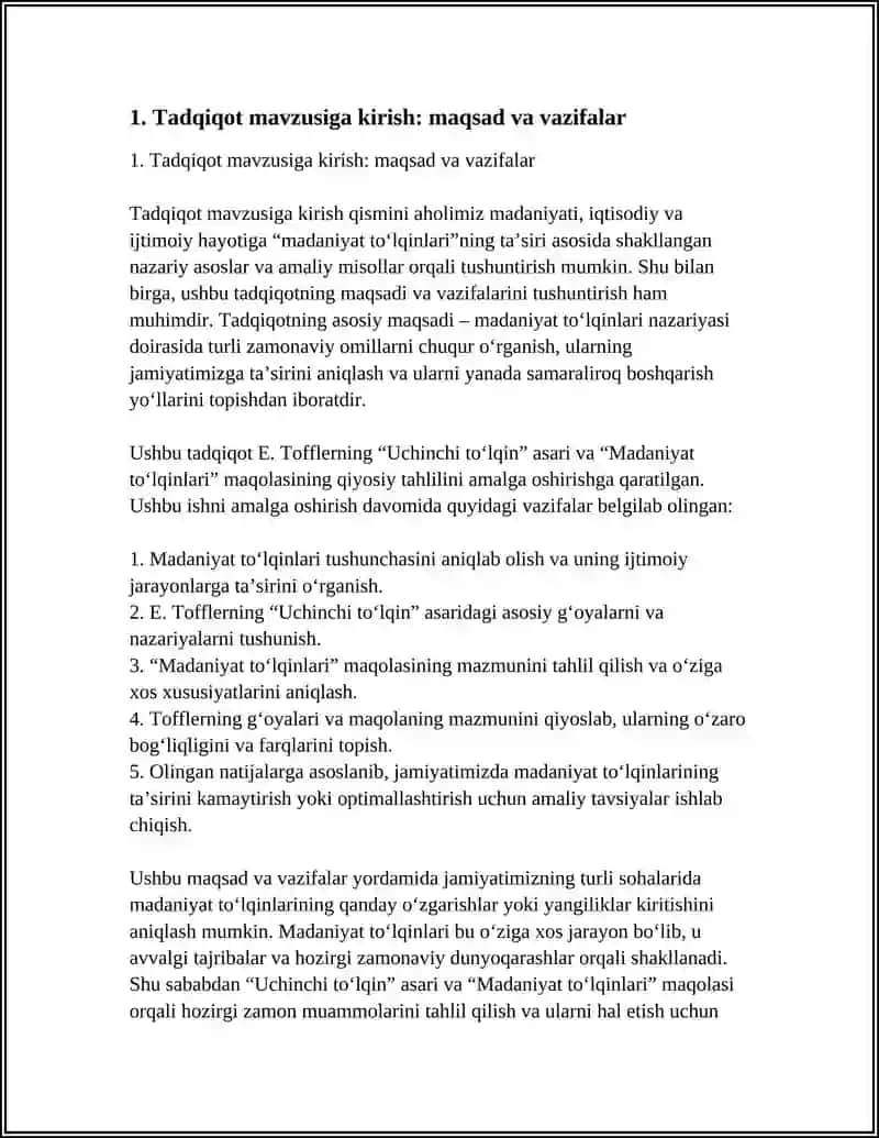 MADANIYAT TO‘LQINLARI” MAQOLASI VA E.TOFFLERNING “UCHINCHI TO‘LQIN” ASARINI QIYOSIY TAHLIL ETISH 4