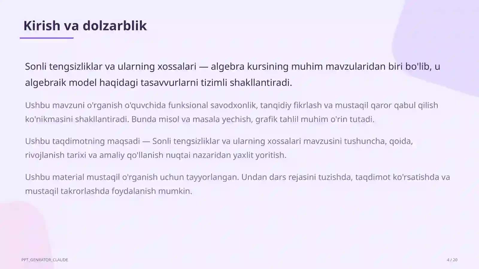 Sonli tengsizliklar va ularning xossalari (8-sinf) 4