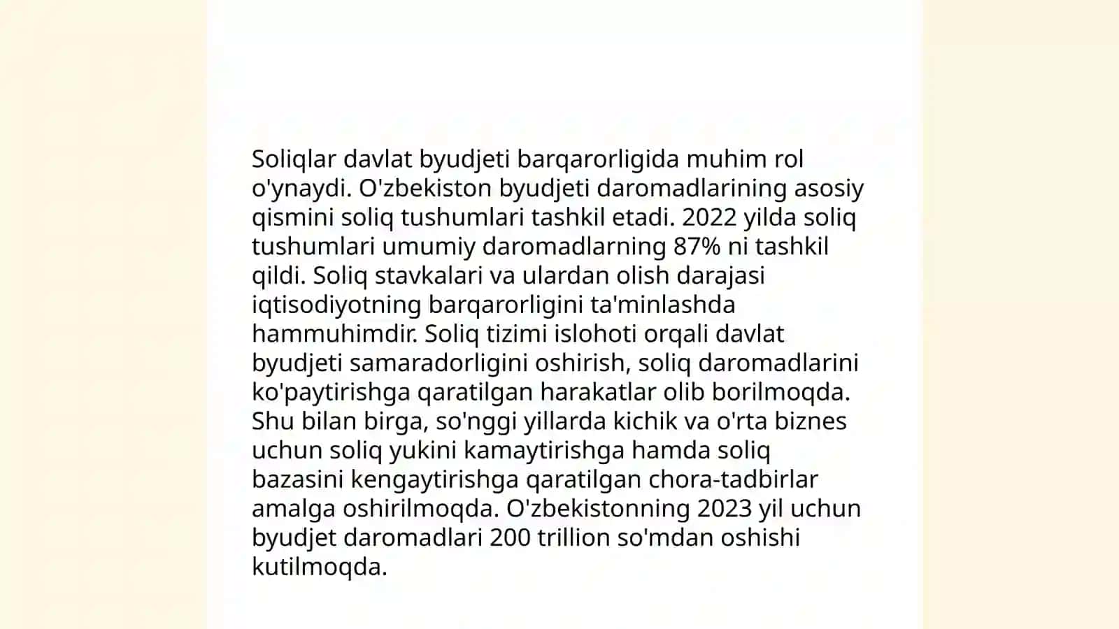 Soliq tushumlarining davlat byudjeti daromadlaridagi ulushi 4