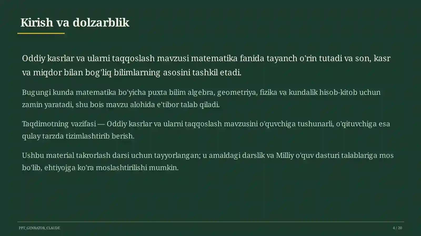 Oddiy kasrlar va ularni taqqoslash (5-sinf) 4