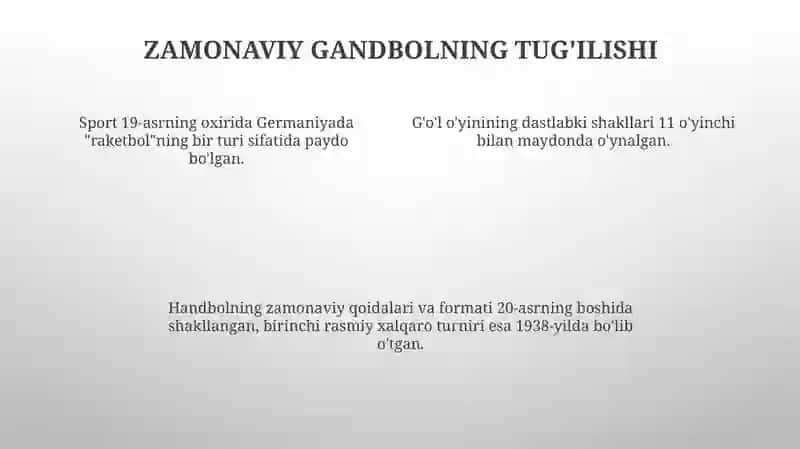 Gandbol o'yinining paydo bo'lishi va rivojlanishi 4