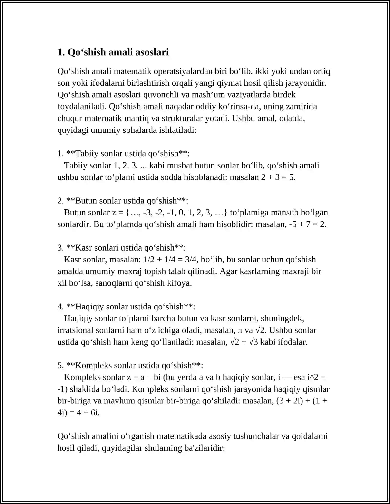 1-SINF MATEMATIKA DARSLARIDA QOʻSHISHGA DOIR SODDA MASALALARNING TUZILISHI VA YECHILISHI BILAN TANISHTIRISH METODIKASI 4