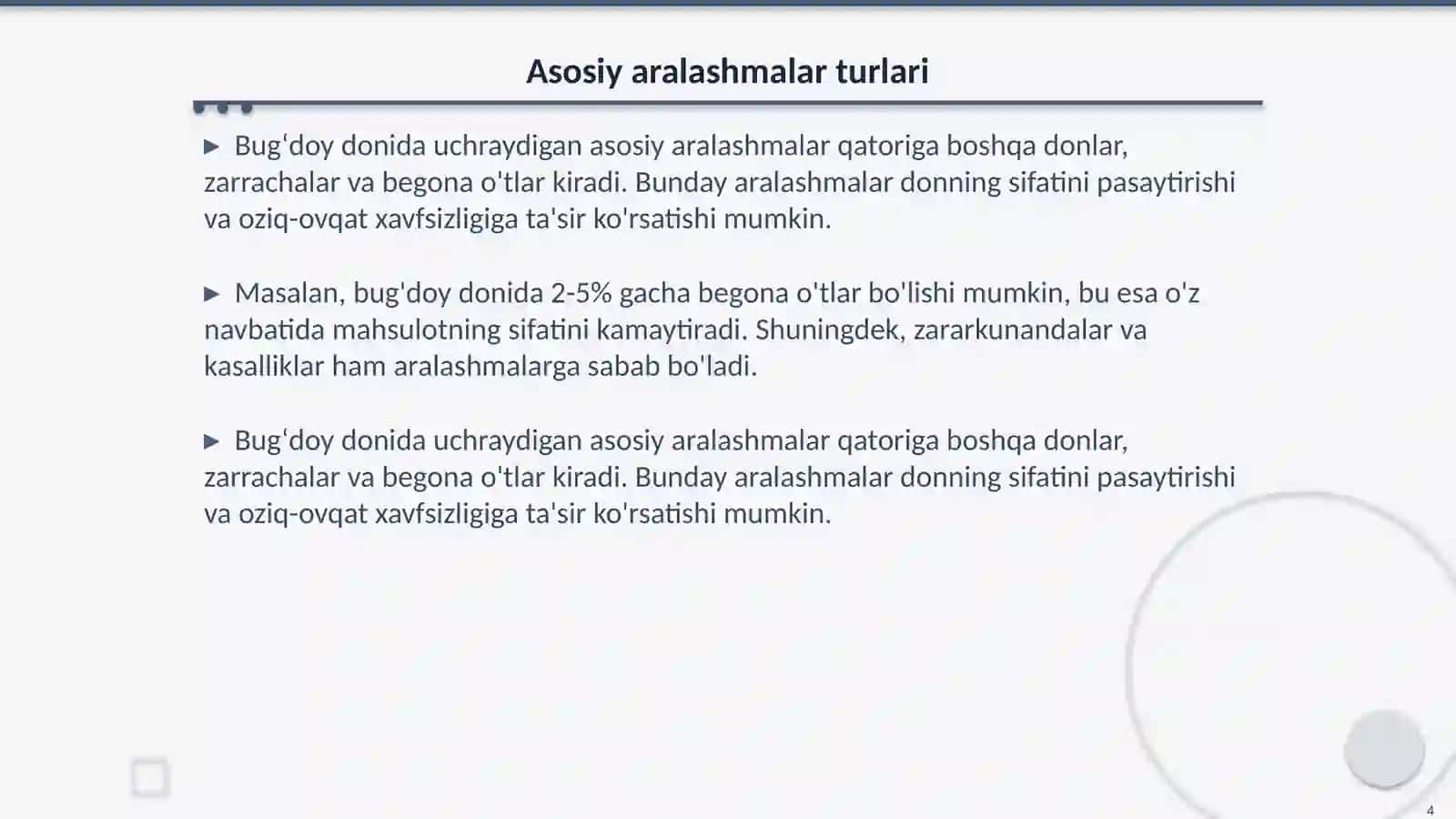 Bugʻdoy donidagi aralashmalar tarkibi va miqdorini aniqlash 4