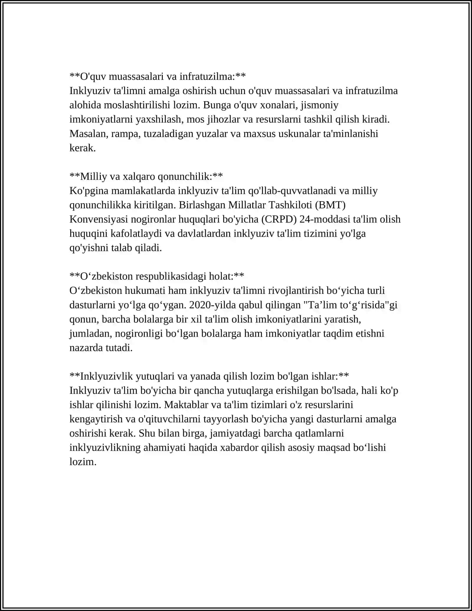 INKLYUZIV TA'LIMGA KIRITILISHNING ASOSIY TAMOYILLARI VA ULARNING MAZMUNI 4