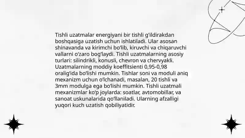 6-sinf texnologiya darsida turli uzatmalar haqida ma'lumot berish usullar 4