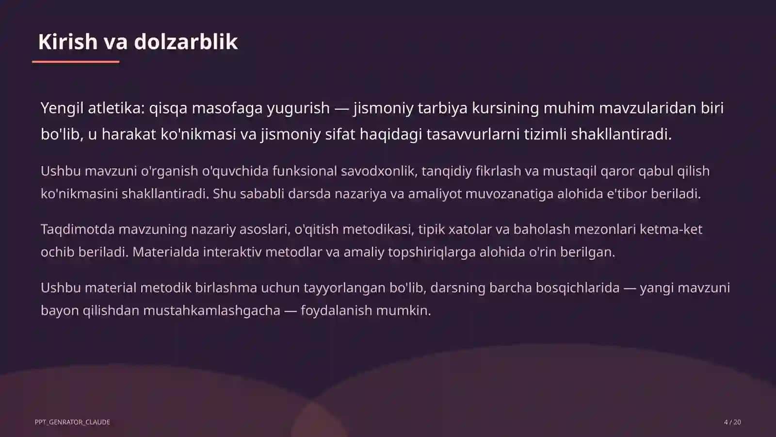 Yengil atletika: qisqa masofaga yugurish (4-sinf) 4