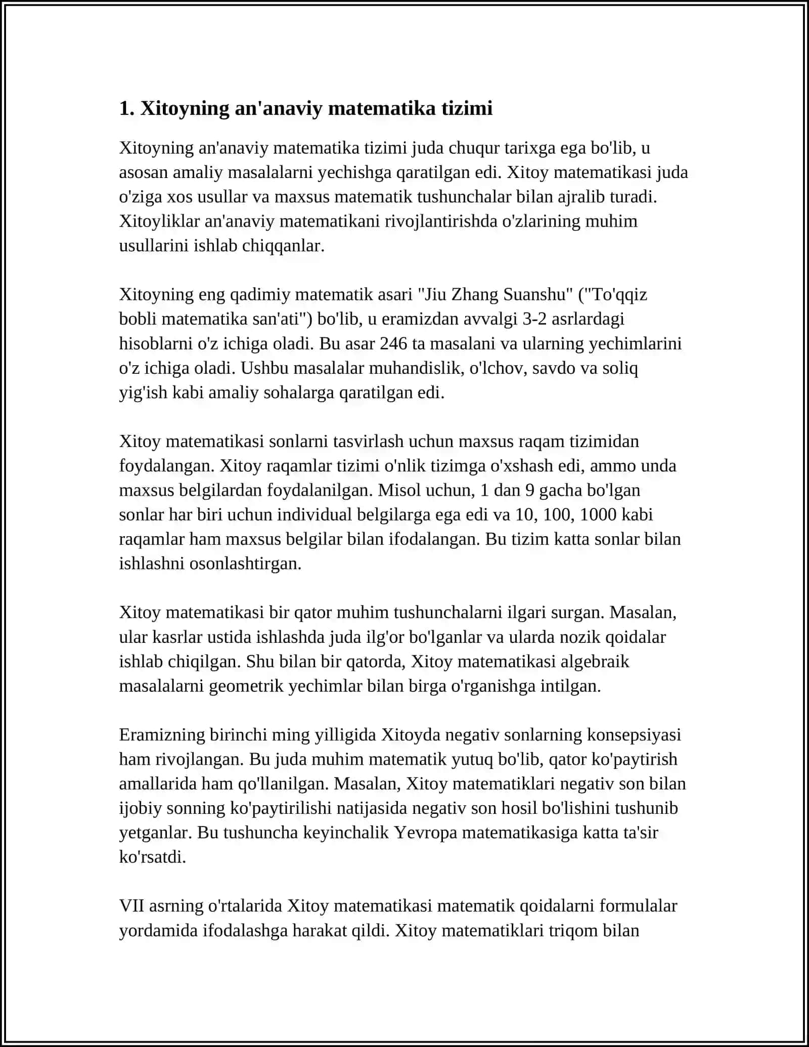 XITOY,MISR VA YUNONISTONNING MATEMATIK TIZIMLARDAGI FARQLAR 4