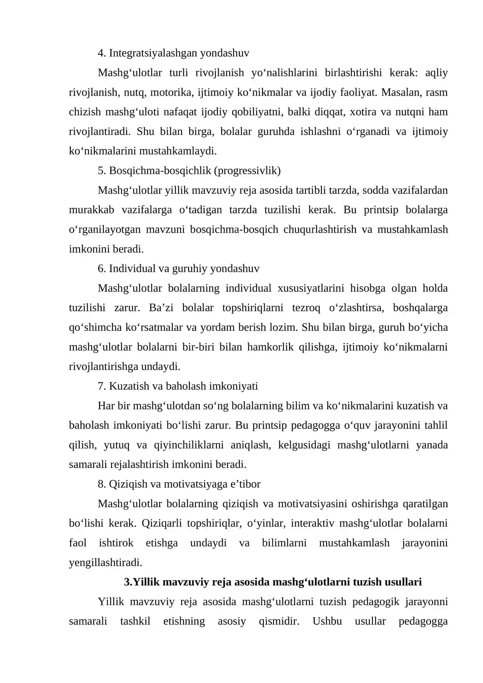 Yillik mavzuviy reja asosiada mashg‘ulotlar tuzish. 4