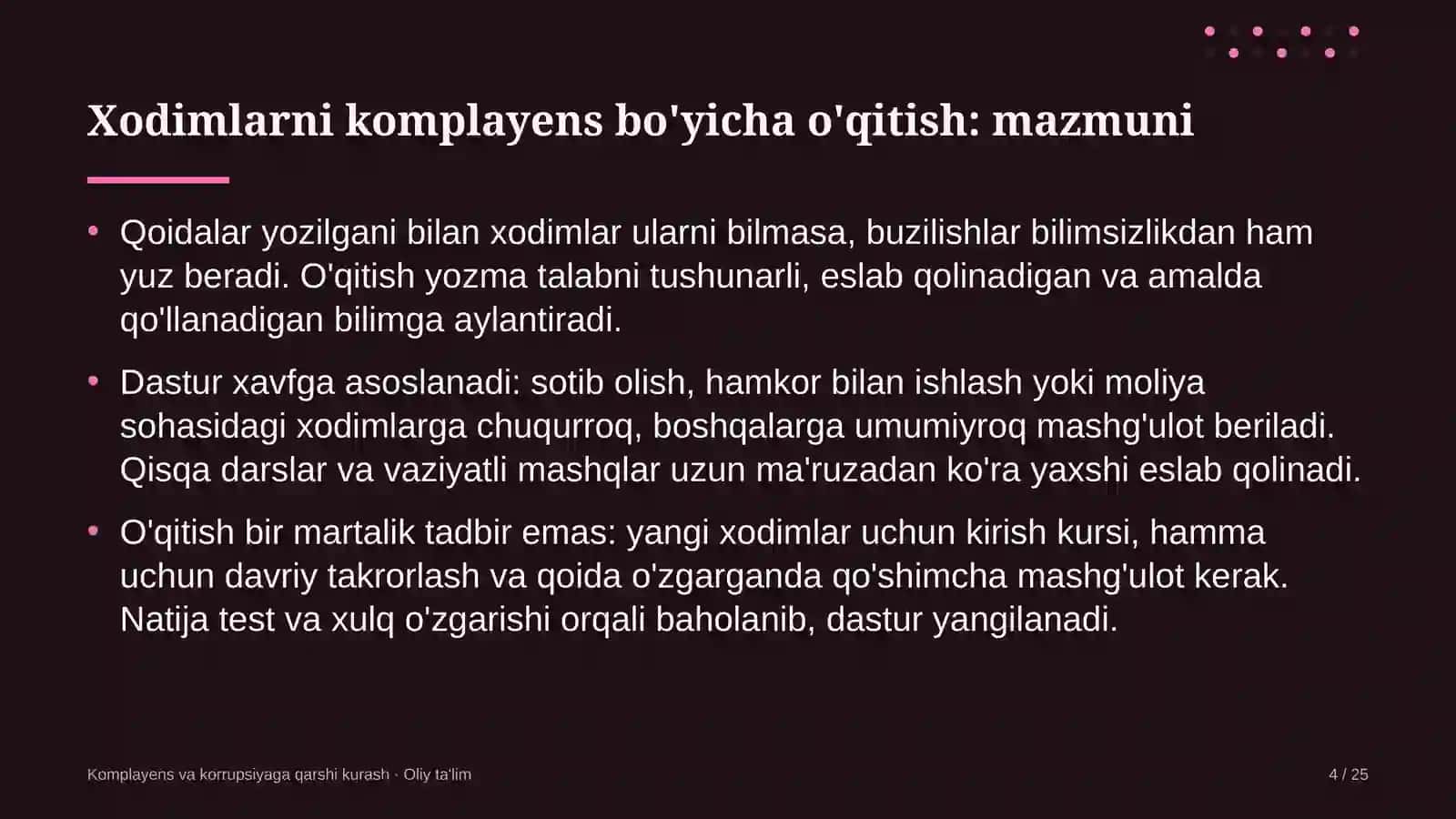 IT-parklarda xodimlarni komplayens bo'yicha o'qitish 4