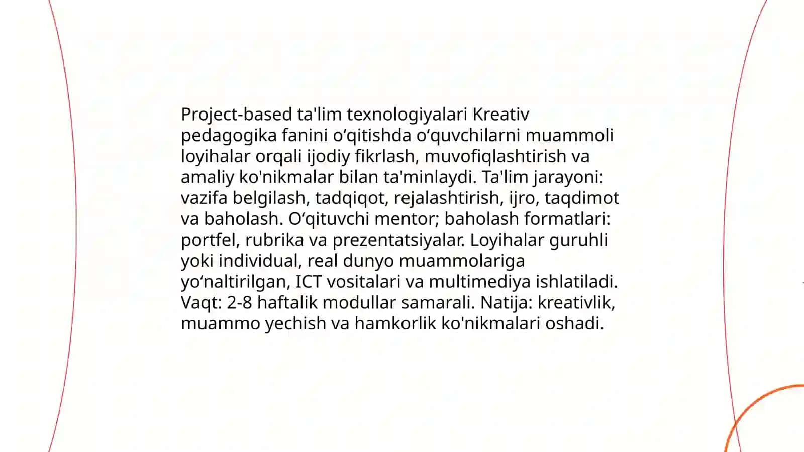 Kreativ pedagogika fanini oʻqitishda pedagogik texnologiyalardan foydalanish 4